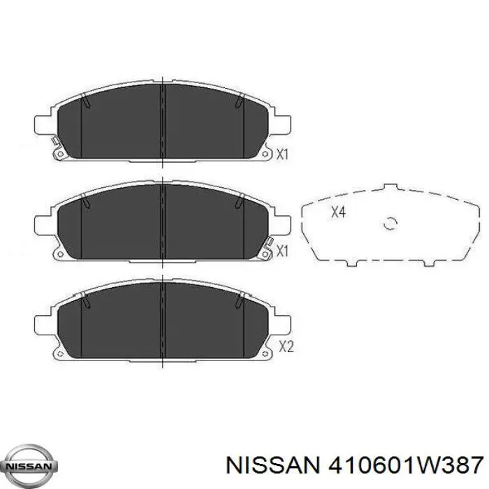 410601W387 Nissan колодки тормозные передние дисковые