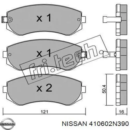 410602N390 Nissan колодки тормозные передние дисковые