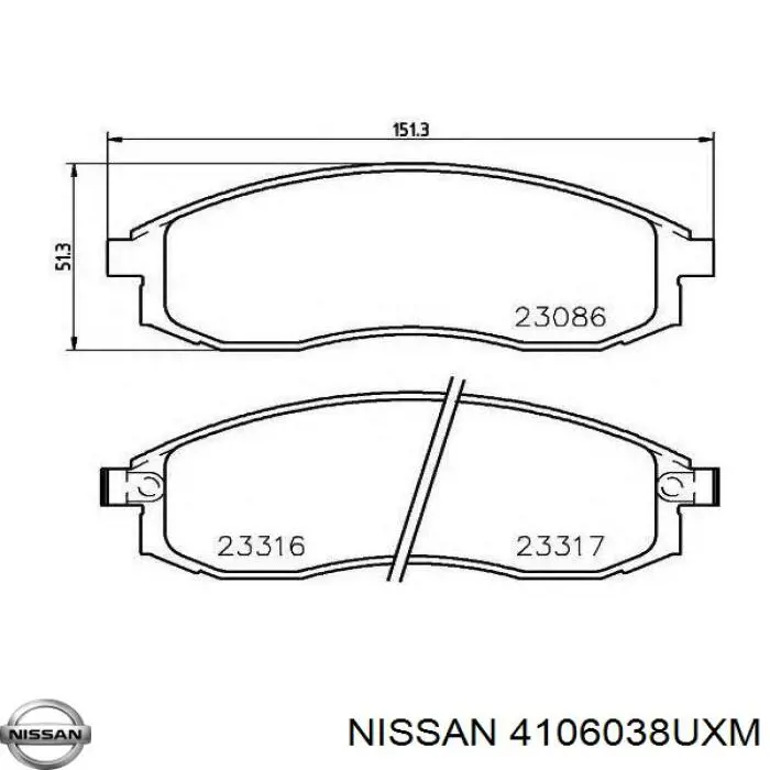 Передние тормозные колодки 4106038UXM Nissan