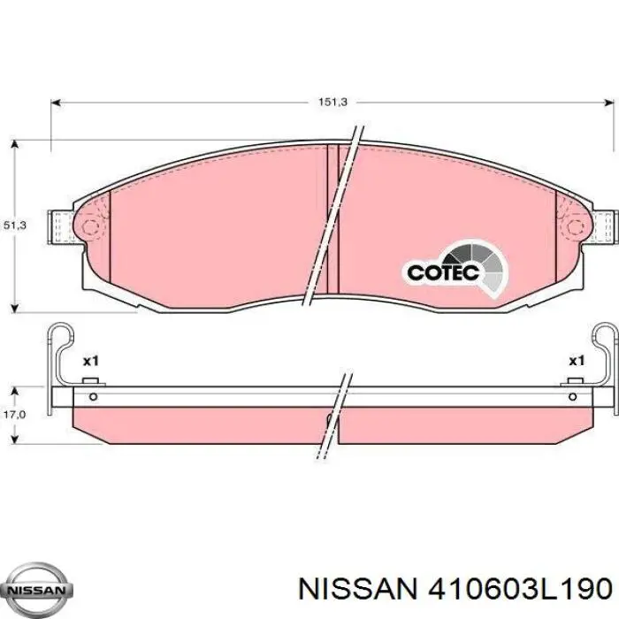 410603L190 Nissan передние тормозные колодки