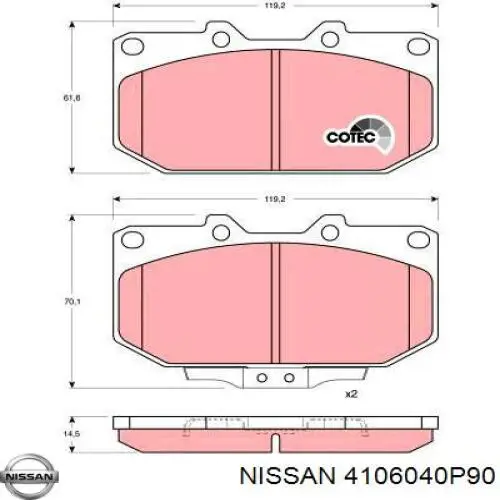4106040P90 Nissan передние тормозные колодки