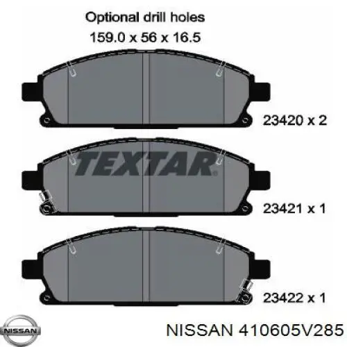 410605V285 Nissan передние тормозные колодки