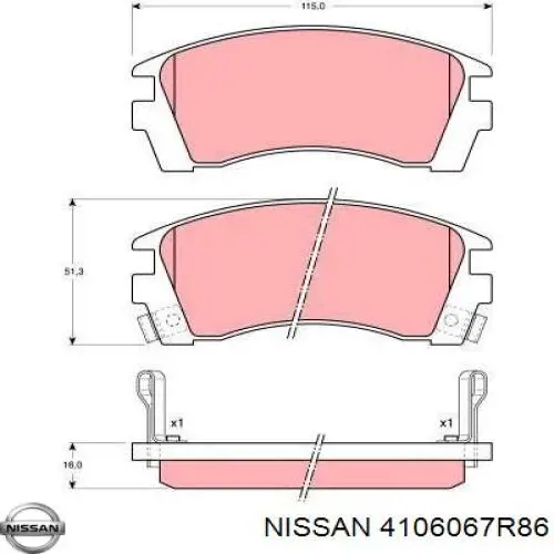4106067R86 Nissan передние тормозные колодки