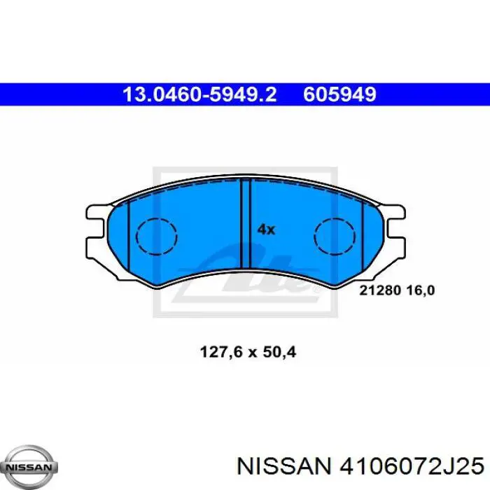 Передние тормозные колодки 4106072J25 Nissan