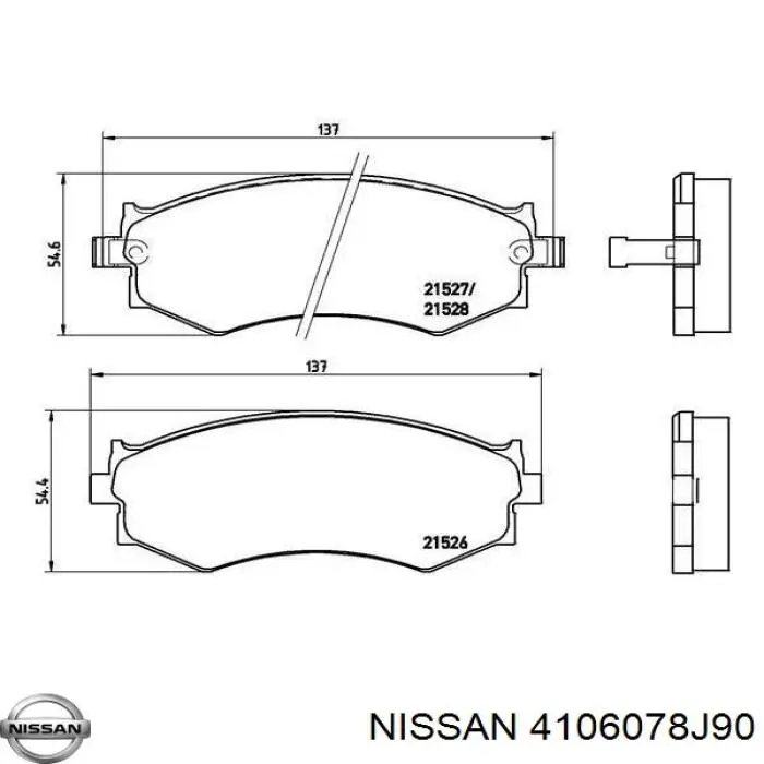 Передние тормозные колодки 4106078J90 Nissan