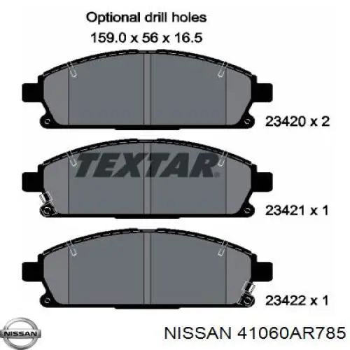 Передние тормозные колодки 41060AR785 Nissan