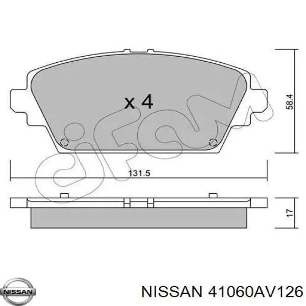 41060AV126 Nissan колодки тормозные передние дисковые