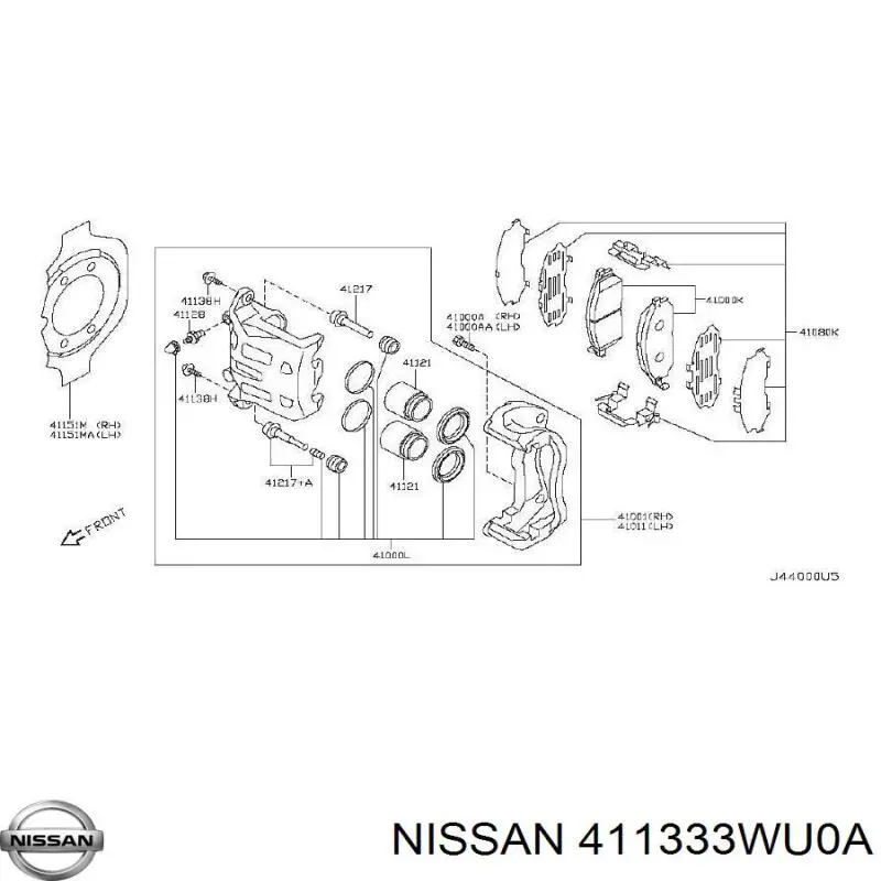 Направляющая суппорта переднего Nissan 411333WU0A