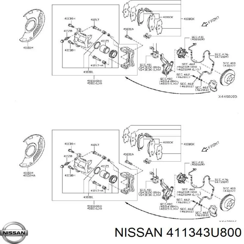 Направляющая переднего суппорта Nissan/Infiniti 411343U800 цена, от 8.39 USD