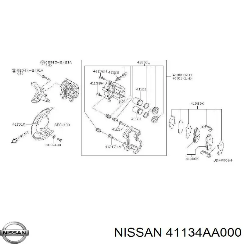 Направляющая суппорта переднего нижняя NISSAN 41134AA000