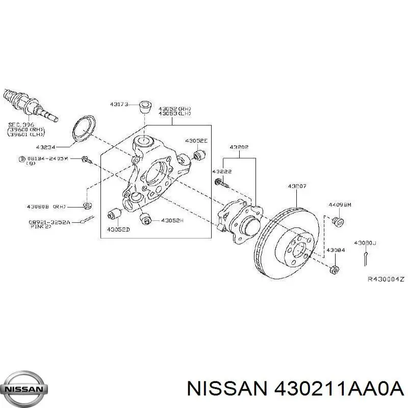 Цапфа (поворотный кулак) задний правый 430211AA0A Nissan