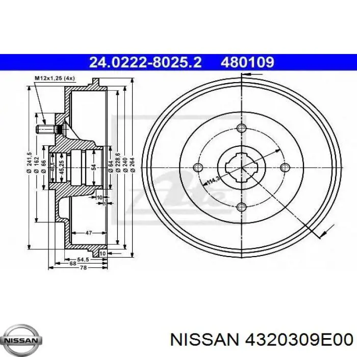 Тормозной барабан Ниссан Блюберд T72 , T12 (Nissan Bluebird)