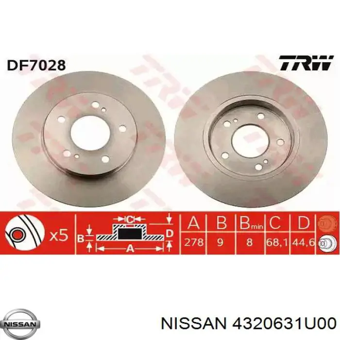 Тормозные диски 4320631U00 Nissan