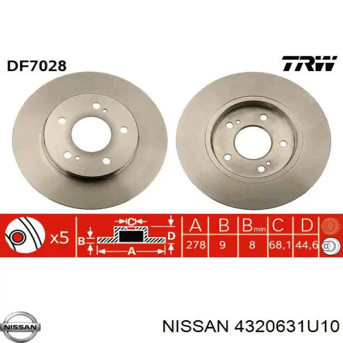 Тормозные диски 4320631U10 Nissan