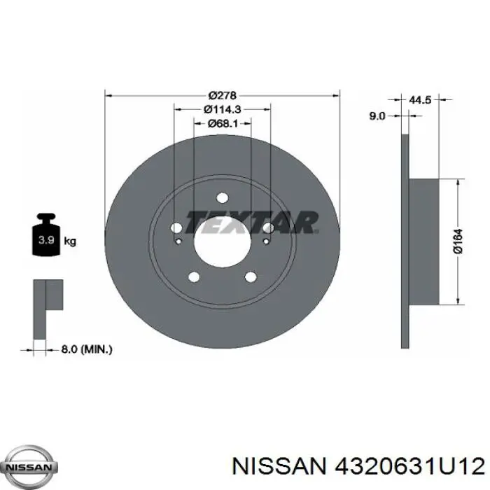 Купить 4320631U12 Nissan/Infiniti Диск тормозной задний