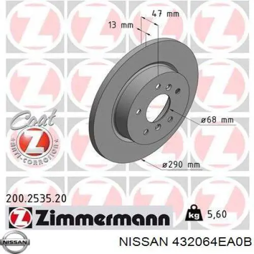 432064EA0B Nissan диск тормозной задний