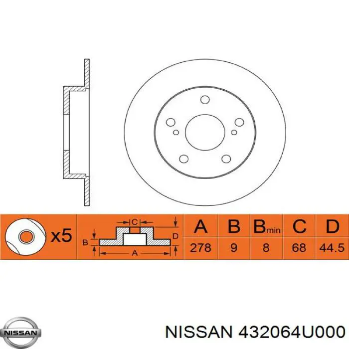 Тормозные диски 432064U000 Nissan