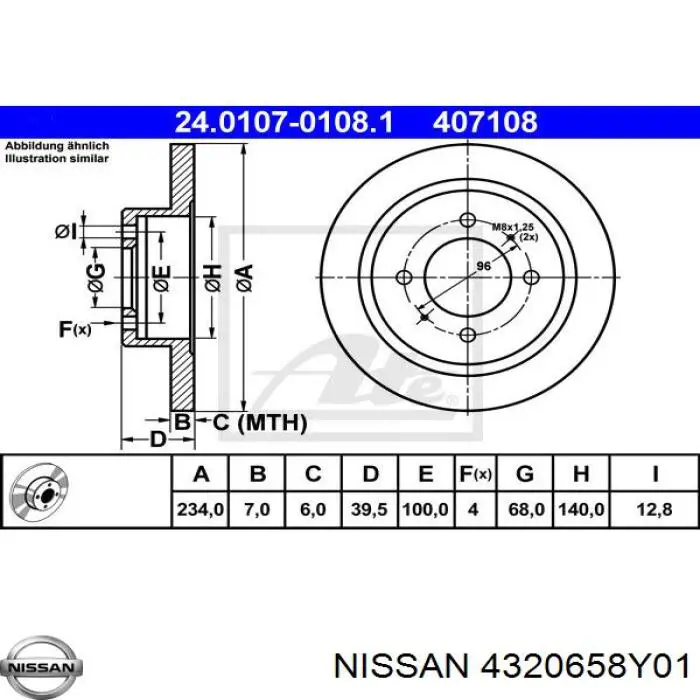 4320658Y01 Nissan диск тормозной задний
