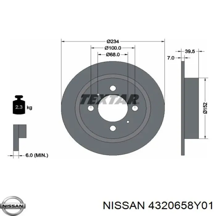 Задний тормозной диск Nissan/Infiniti 4320658Y01 цена, от 12.25 USD