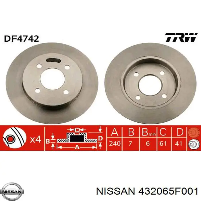 Тормозные диски 432065F001 Nissan