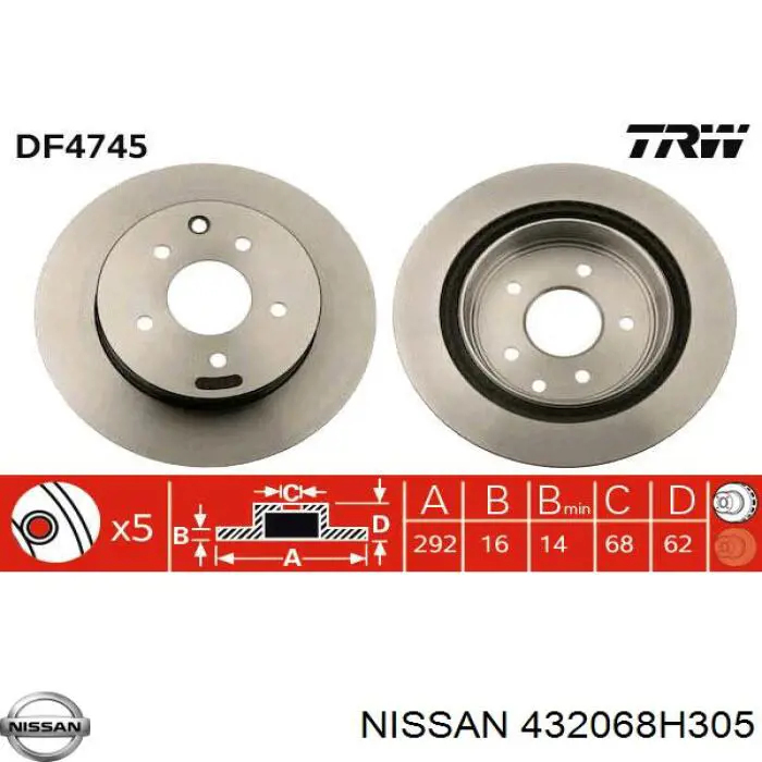 432068H305 Nissan диск тормозной задний