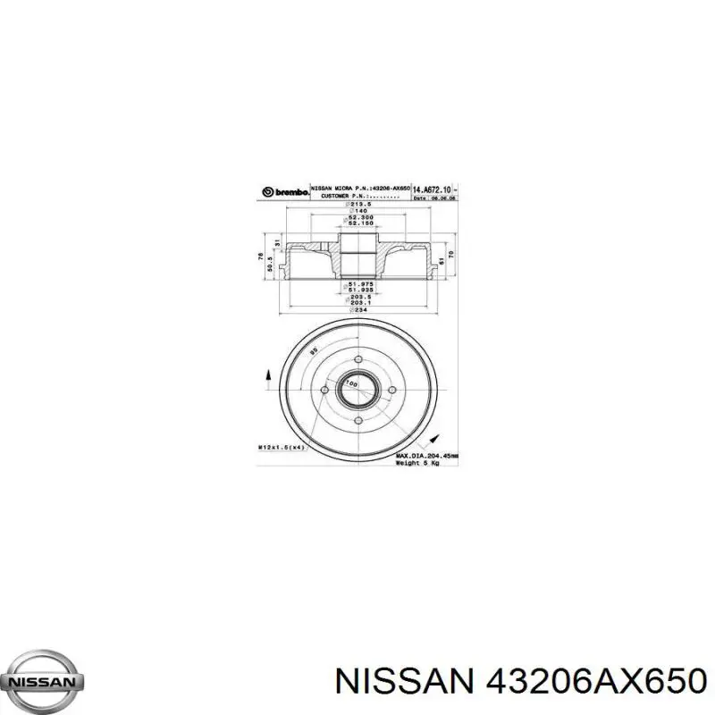 Барабан тормозной задний Nissan/Infiniti 43206AX650 цена, от 20.27 USD