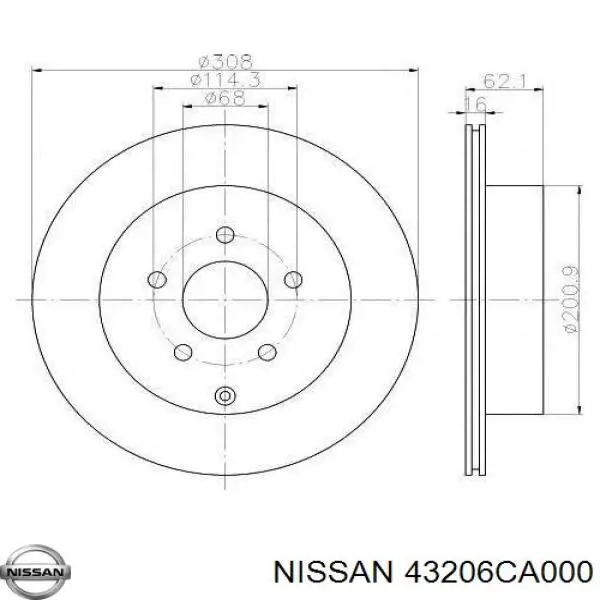 43206CA000 Nissan тормозные диски
