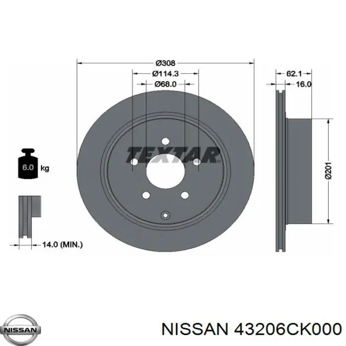 43206CK000 Nissan/Infiniti Дисковый тормоз