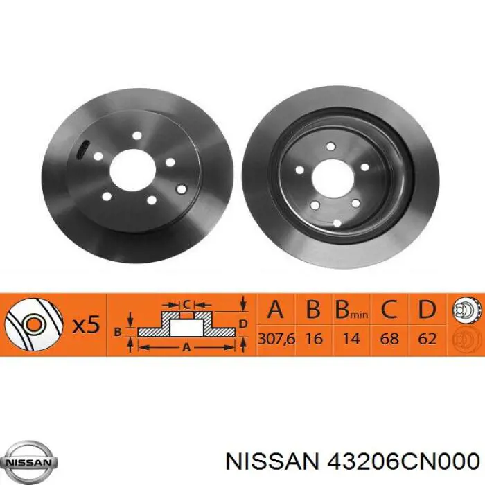 Тормозные диски 43206CN000 Nissan