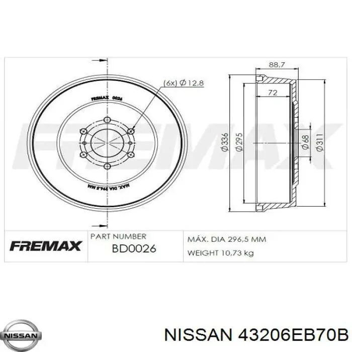43206EB70B Nissan/Infiniti Тормозной барабан