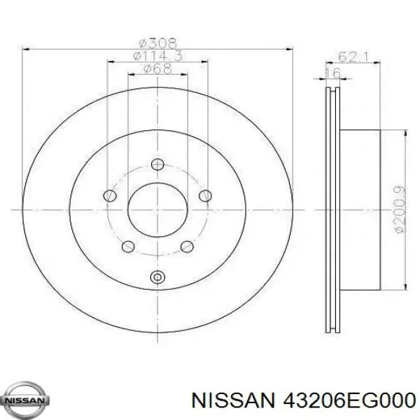 43206EG000 Nissan disco do freio traseiro