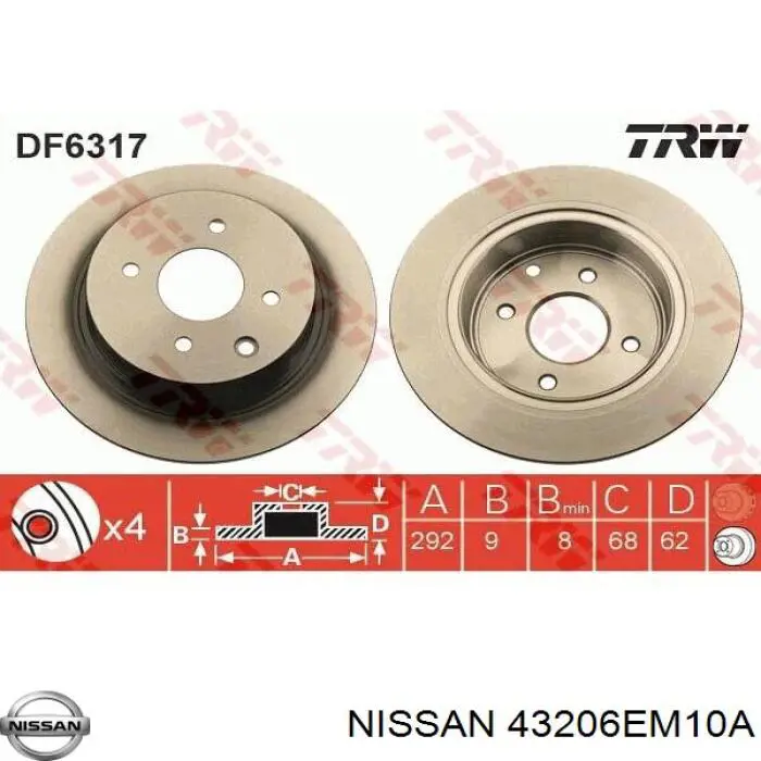 43206EM10A Nissan диск тормозной задний