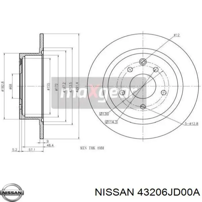 Задний тормозной диск Nissan/Infiniti 43206JD00A цена, от 10.20 USD