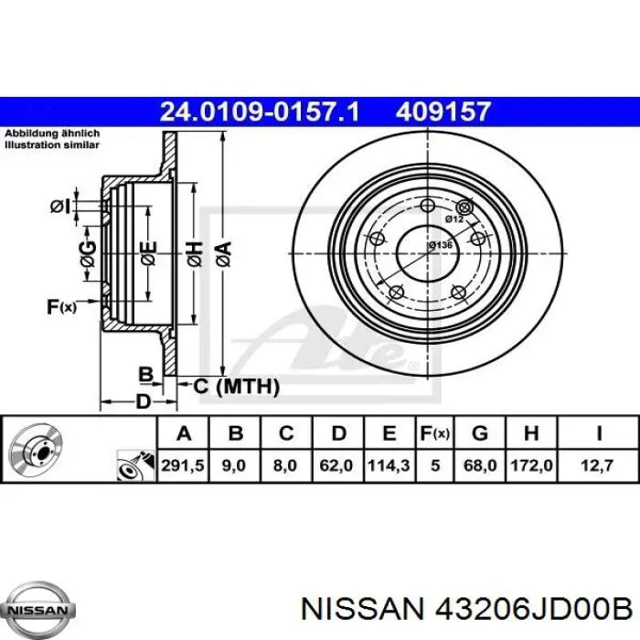 43206JD00B Nissan диск тормозной задний