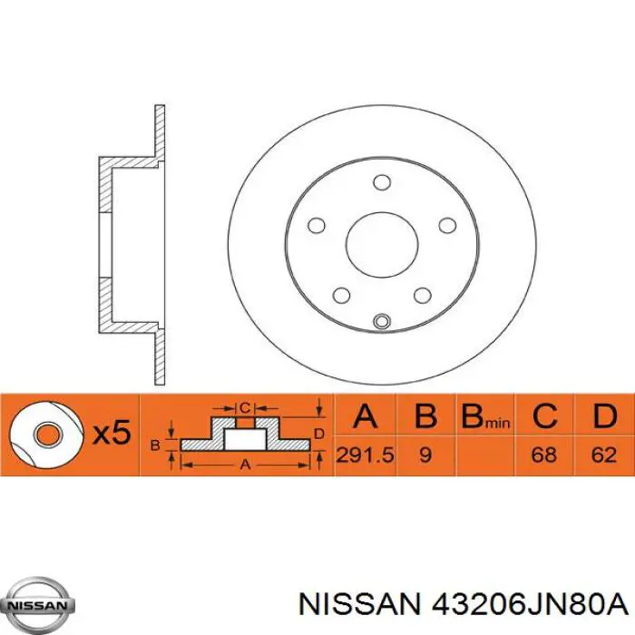 Купить 43206JN80A Nissan/Infiniti Диск тормозной задний