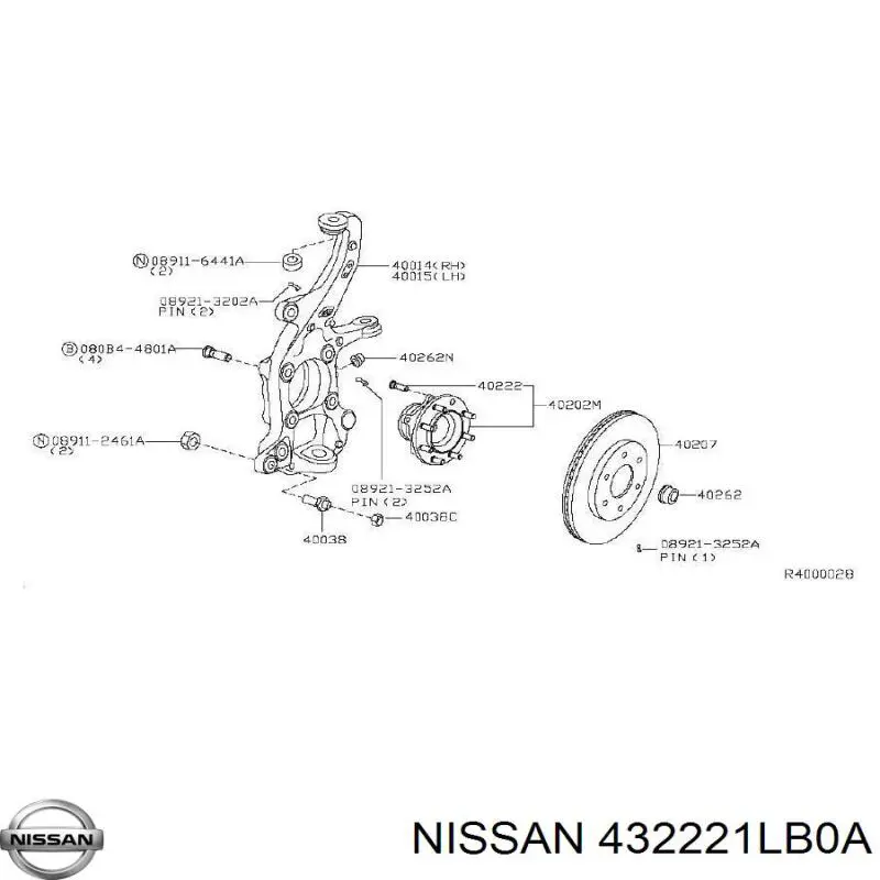 432221LB0A Nissan/Infiniti Болт крепления колеса передний