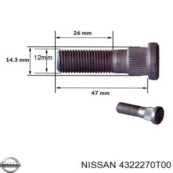 Espárrago de rueda delantero 4322270T00 Nissan