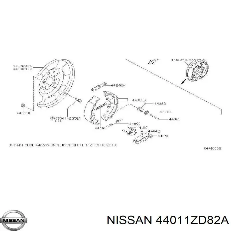 Суппорт тормозной задний левый 44011ZD82A Nissan