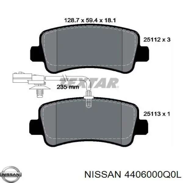 4406000Q0L Nissan колодки тормозные задние дисковые