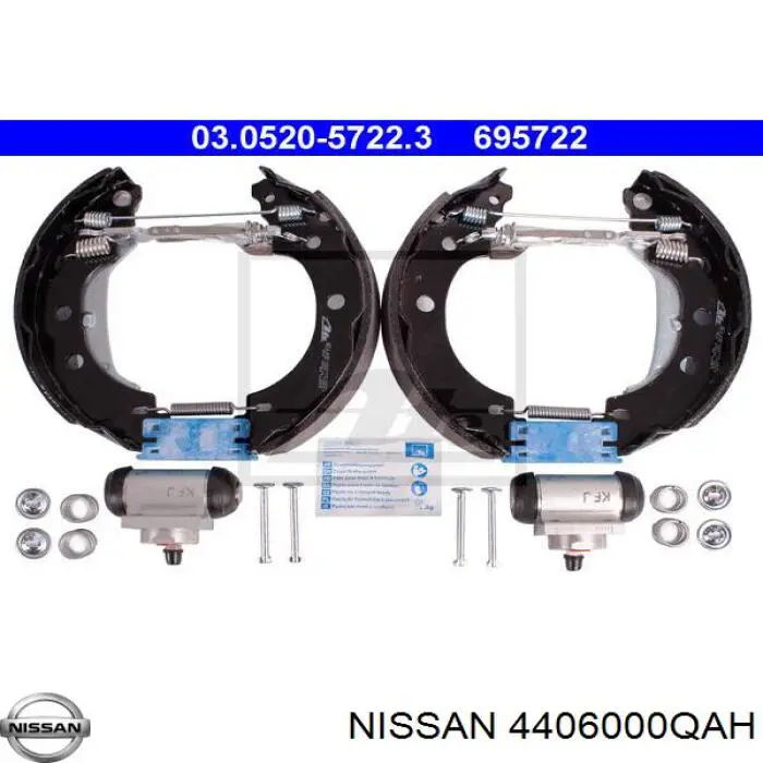 4406000QAH Nissan колодки тормозные задние барабанные, в сборе с цилиндрами, комплект