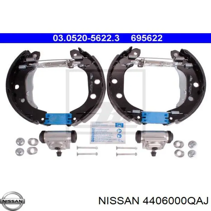 4406000QAJ Nissan колодки тормозные задние барабанные, в сборе с цилиндрами, комплект