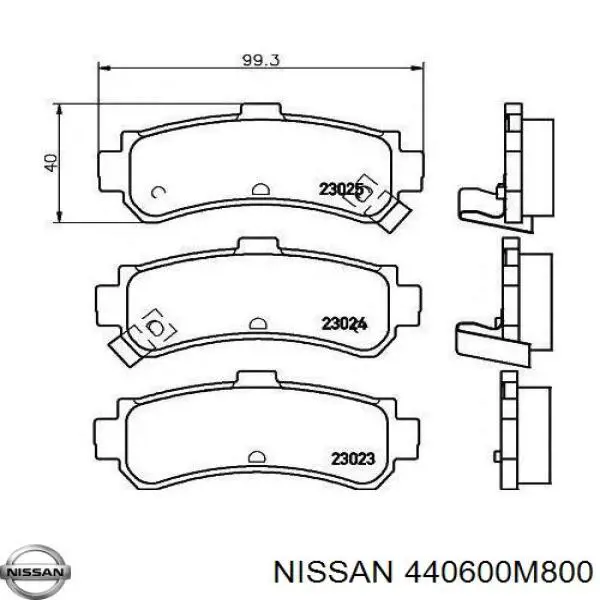 Задние тормозные колодки 440600M800 Nissan