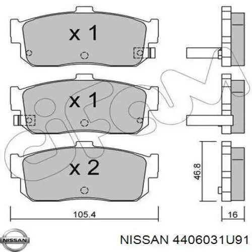 Купить 4406031U91 Nissan/Infiniti Колодки тормозные задние, дисковые
