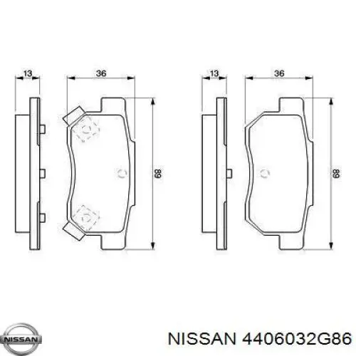 Задние тормозные колодки 4406032G86 Nissan