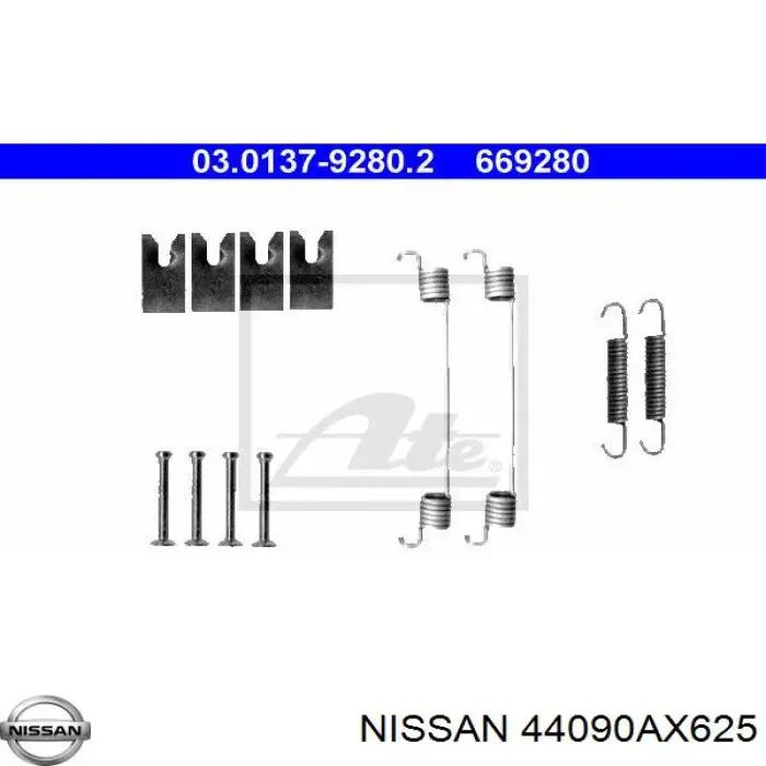 Установочный комплект задних барабанных колодок Nissan/Infiniti 44090AX625 цена, от 8.82 USD