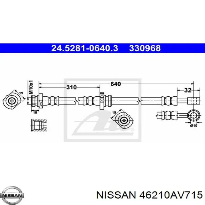 Шланг тормозной задний, правый Nissan/Infiniti 46210AV715 цена, от 18.18 USD