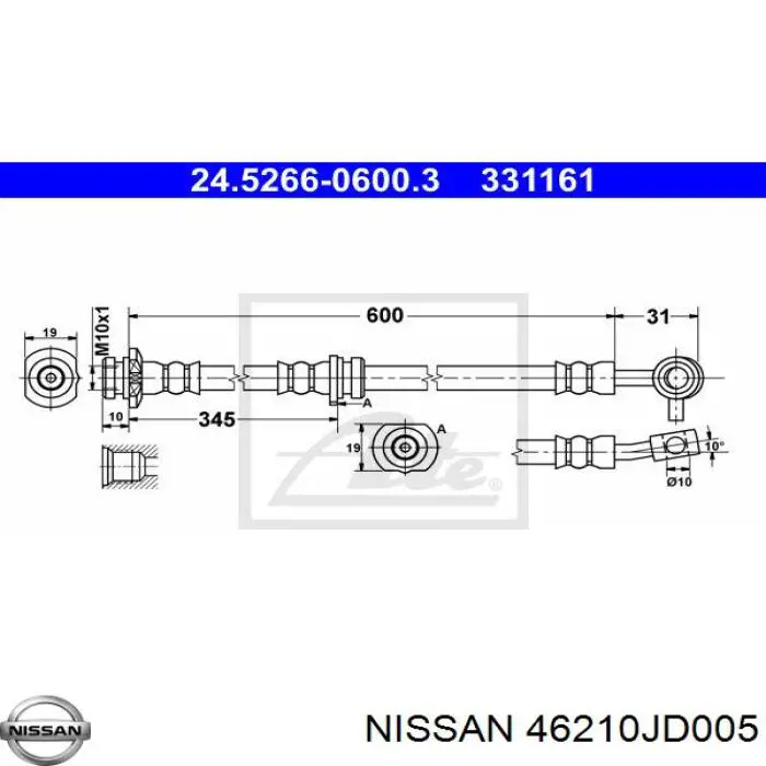 Шланг тормозной передний левый Nissan 46210JD005