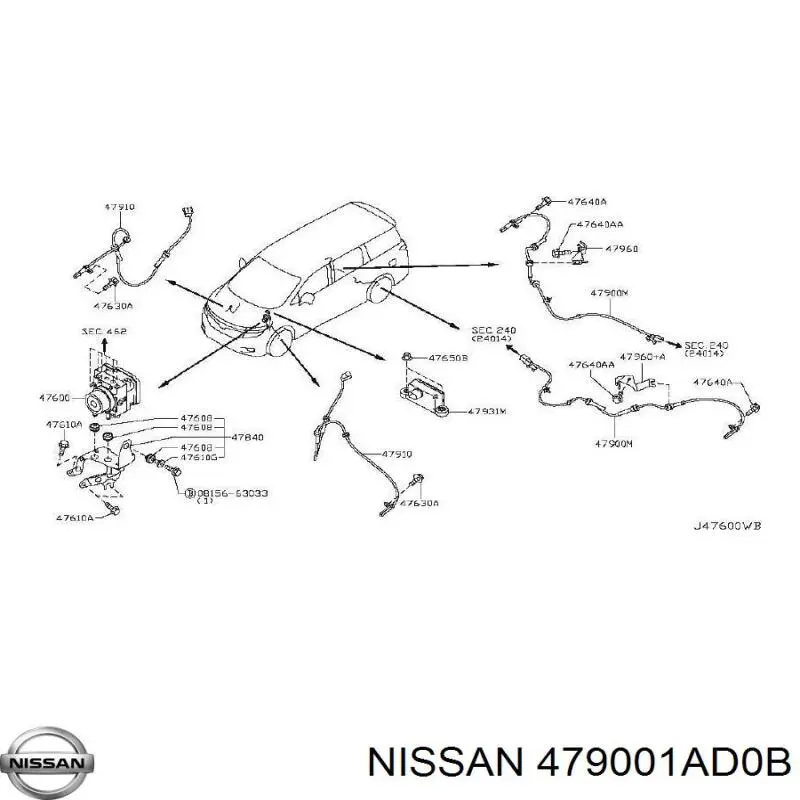 479001AD0A Nissan sensor abs traseiro direito