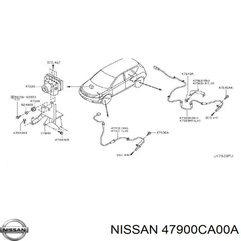 Sensor ABS traseiro direito para Nissan Murano (Z50)