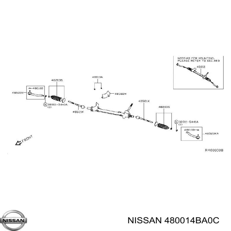 Рулевая рейка 480014BA0C Nissan